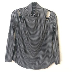 Black & White Striped Cold Shoulder Shirt